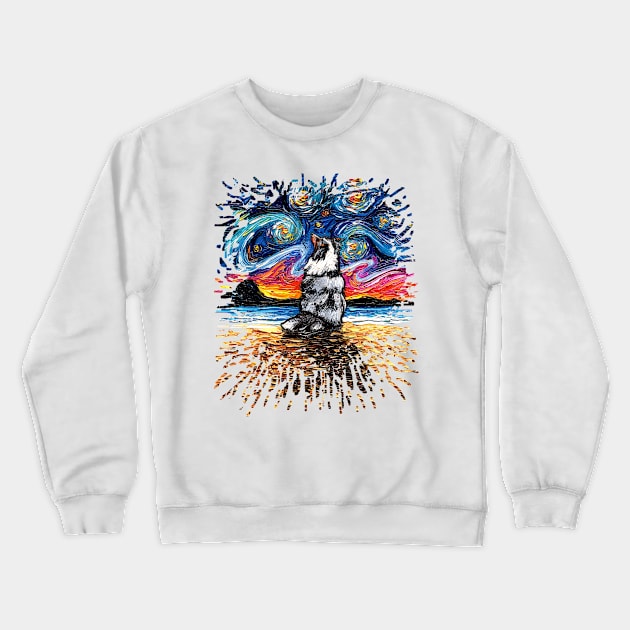 Merle Shetland Sheepdog Night (Splash Version) Crewneck Sweatshirt by sagittariusgallery